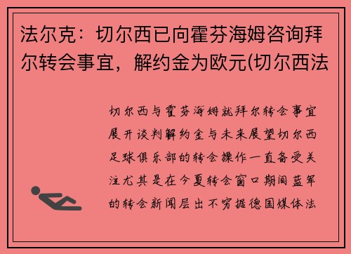 法尔克：切尔西已向霍芬海姆咨询拜尔转会事宜，解约金为欧元(切尔西法国球星)