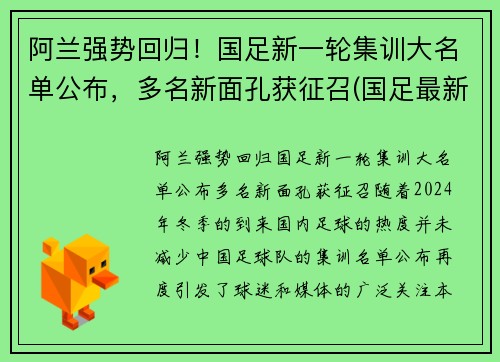 阿兰强势回归！国足新一轮集训大名单公布，多名新面孔获征召(国足最新集训名单5560)